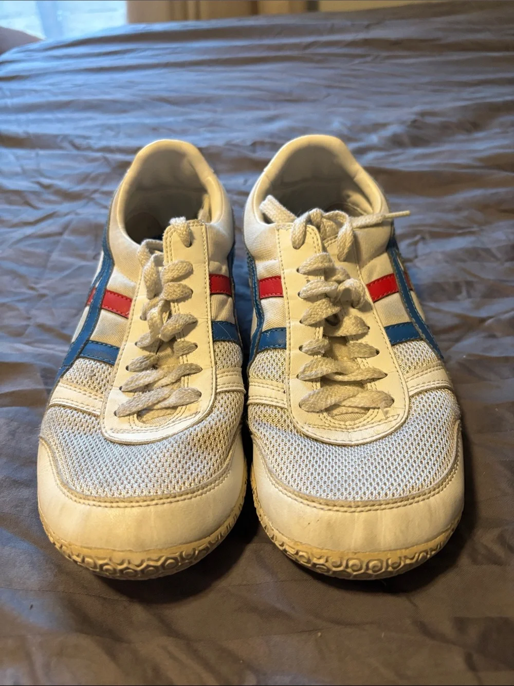 Men's Retro Athletic Sneakers in White with Blue & Red Accents